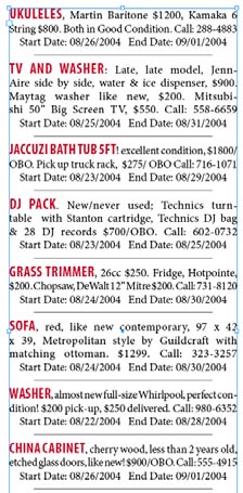 Design of classified ads in progress with nested character styles applied.