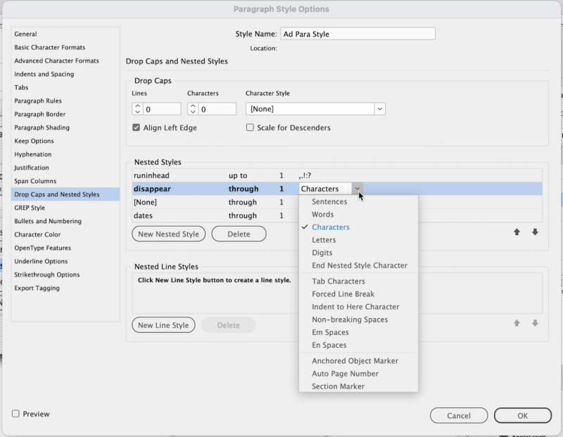 Paragraph Style Options with multiple nested character styles