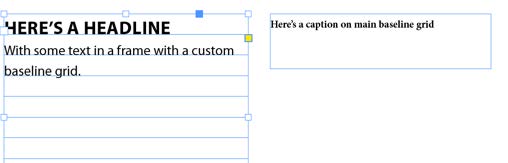 The same frames as in figure 1 but no main baseline rules are visible on the page, only the custom baseline rule in the left frame.