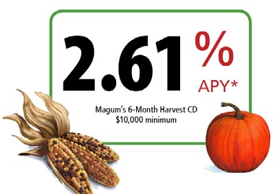 Ad for financial product with 2.61% APR with decorative corn and apple.