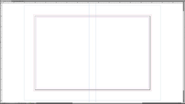 Screen shot of a blank book cover file with guides for spine, with guides for spine, bleed, and slug areas as defined in figure 1.