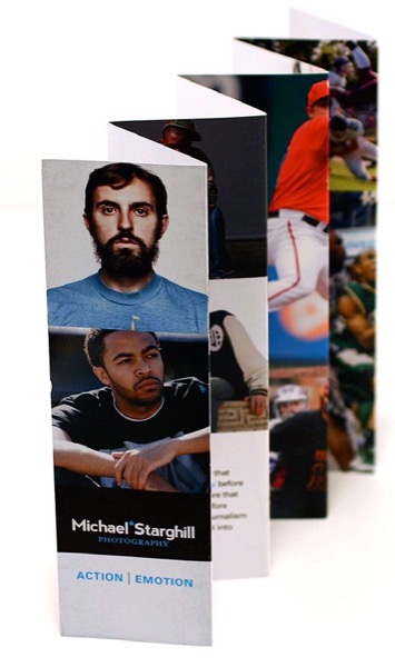 Color 8-panel, very skinny brochure for Michael Starghill Photography in accordion fold.