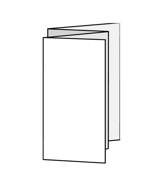 A line drawing shows an accordion fold brochure with last panel wider than the others.