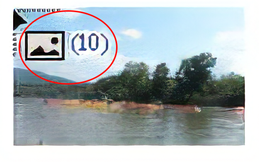Image of painting of water and shore with blue sky. Loaded place gun in upper left highlighted with red circle. Place gun shows number 10 in parentheses.