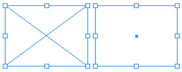 Two frames, side by side. Left frame has diagonal lines. 