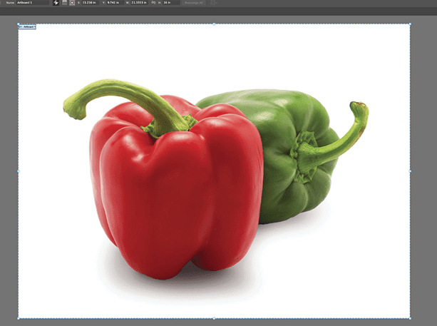 Image of red pepper and green pepper silohouetted against white background.