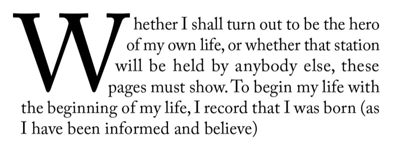 Paragraph with W as drop cap and the four lines of text adjacent wrapping to the diagonal of the glyph, creating consistent spacing.