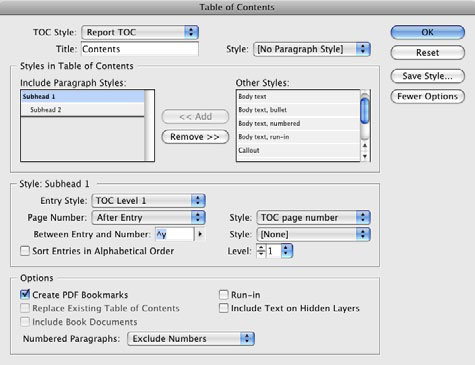 Figure 1: To create an automatic table of contents, use the Table of Contents feature, found in the Layout menu.