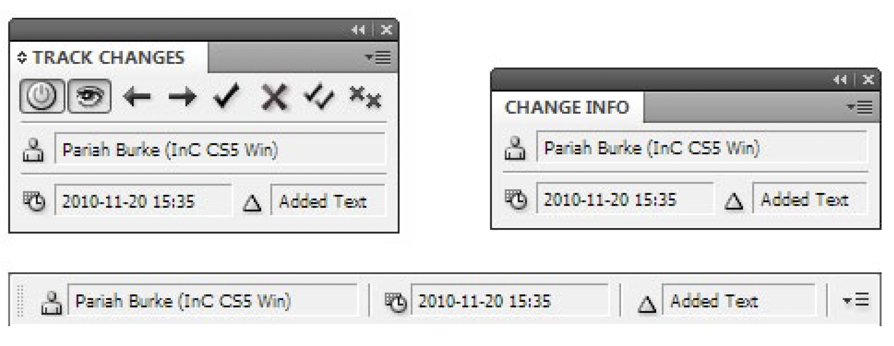 Three interfaces for showing a single change.