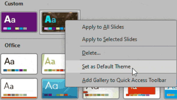 powerpoint set default theme