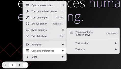 Setting live captions in Google Slides
