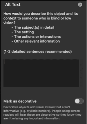 the alt text pane in Powerpoint