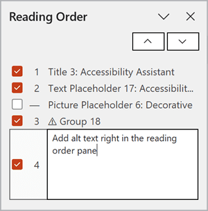 The Reading Order pane in Powerpoint