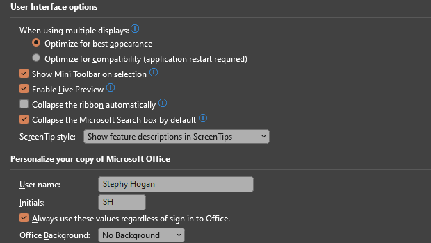 powerpoint turn off features