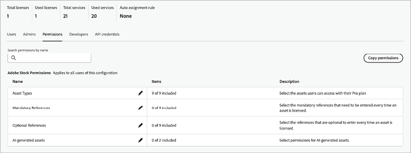 Figure 12. An admin can control users’ access to Adobe Stock.