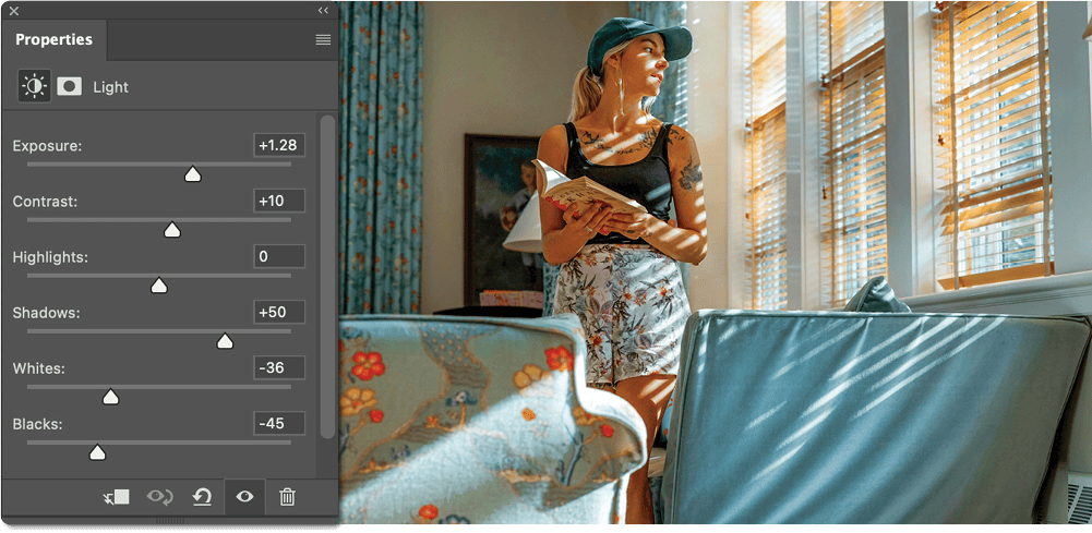 Figure 5. The new Light adjustment layer lets you perform multiple operations at once, nondestructively.