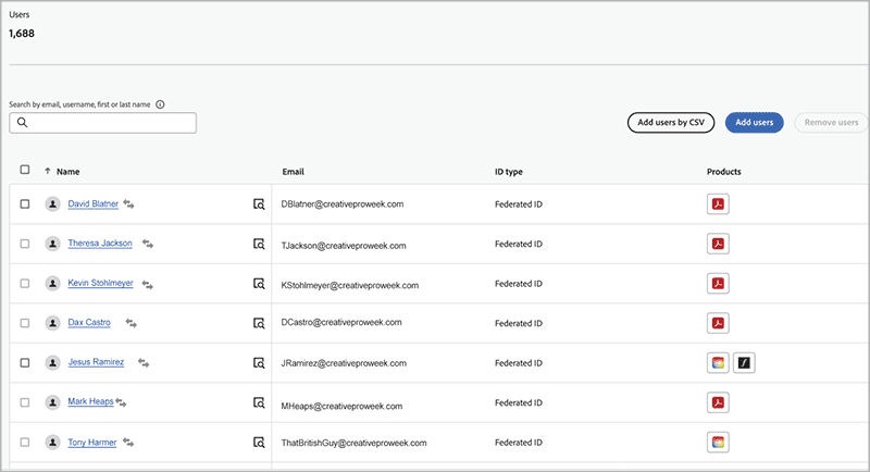 Figure 7. The Users page shows the users and the licenses they have been assigned.