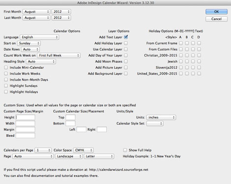 Calendar Wizard dialog box