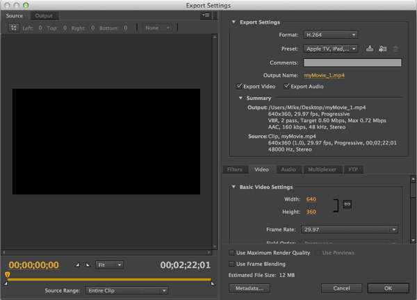 Media Encoder Export Settings