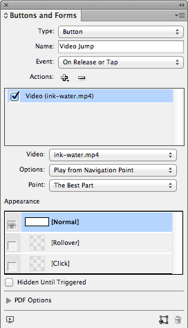button to play video from navigation point in InDesign