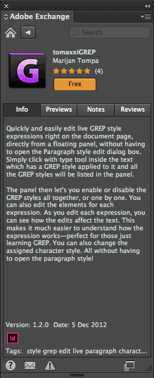 InDesign CC Adobe Exchange Panel