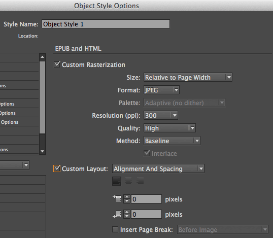 InDesign CC Object Style Export Options