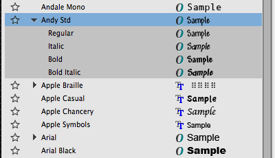 InDesign CC Font Menu Family Grouping