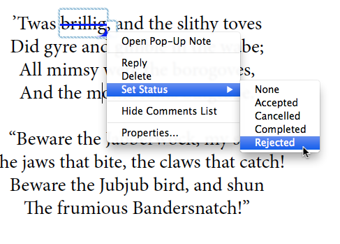 Right click to set the status of a comment Right click to set the status of a comment