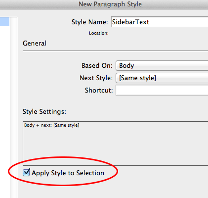 Apply Style to Selection Apply Style to Selection