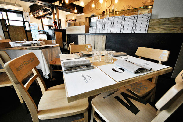The interior of the pizzeria