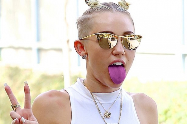She can't stop loving Radiant Orchid Miley Cyrus tongue