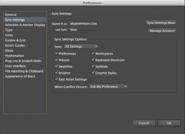 Illustrator Sync Settings